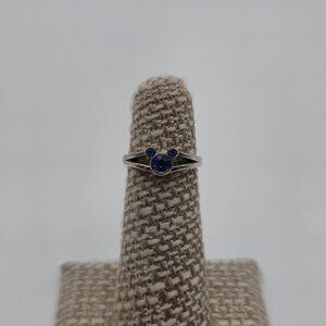 Size 4 Sterling Silver Tarnished Disney Mouse Blue Crystal Ring A2939